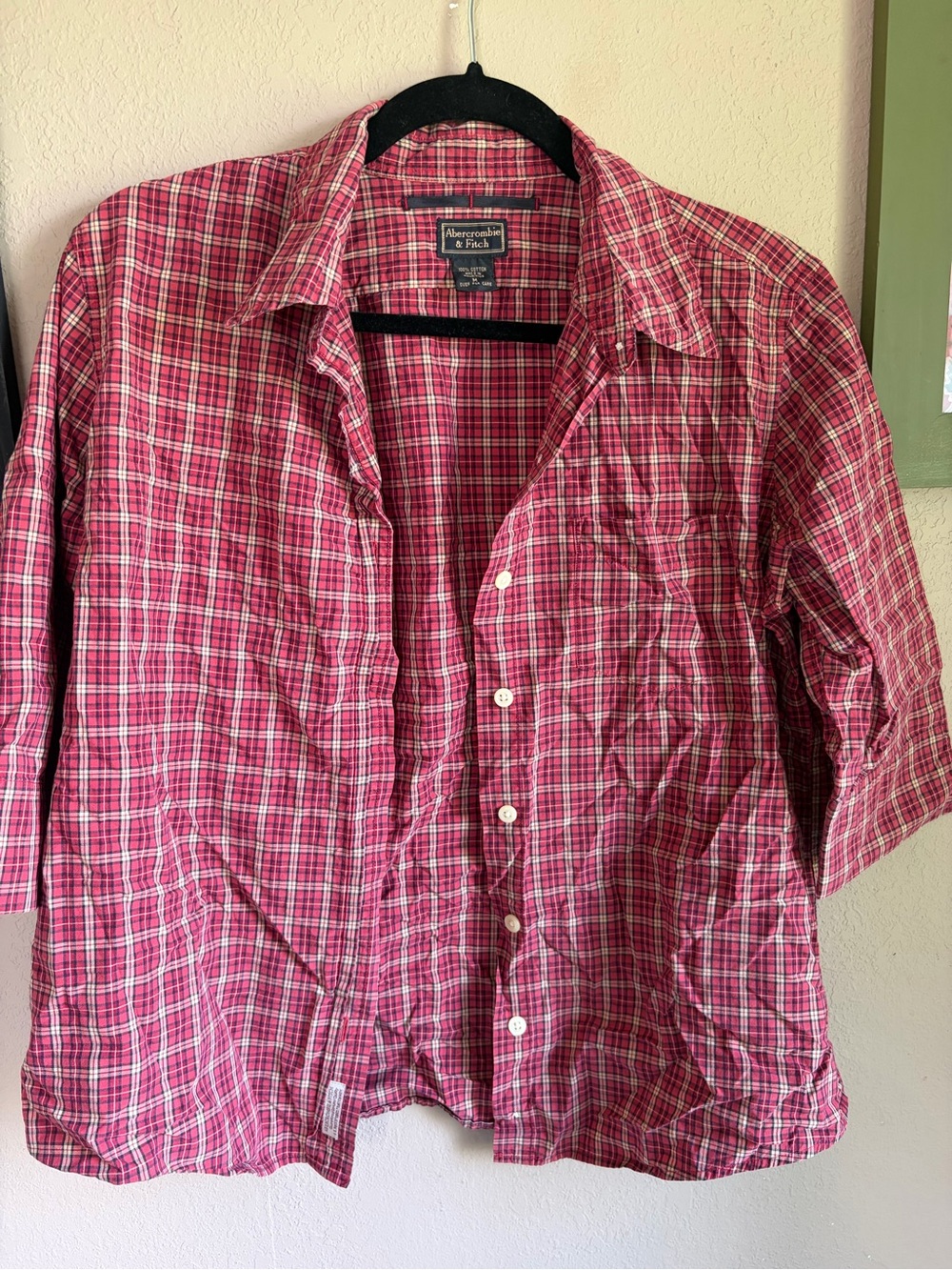 Vintage Abercrombie & Fitch Plaid Button Down Shirt Size M Red Pink Y2K 90s